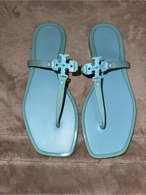 Tory Burch Pale Blue Logo Jelly Thong Sandals